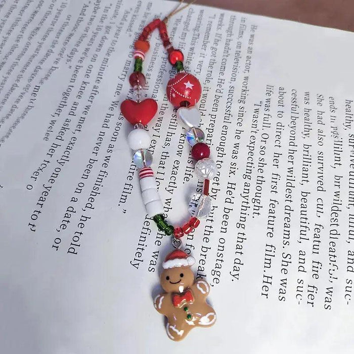 Gingerbread Man Mobile Phone Charm Strap Chain Lanyard Cute Red Green Clear Acrylic Bead Women Christmas Gifts Cellphone Jewelry - Lacatang Shop