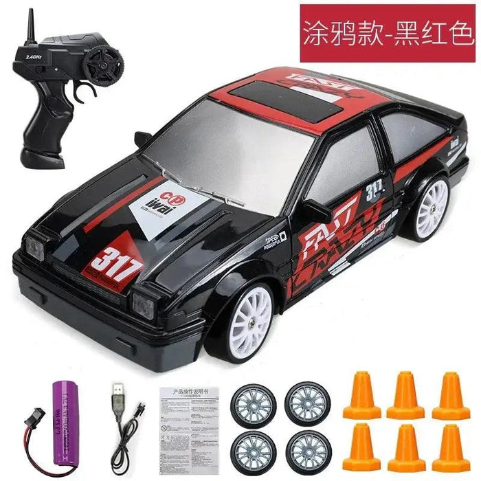 2.4G RC CAR With LED Light 4WD Remote Control Drift Cars Professional Racing Toys GTR Model AE86 for Children Christmas Gifts - Lacatang Shop