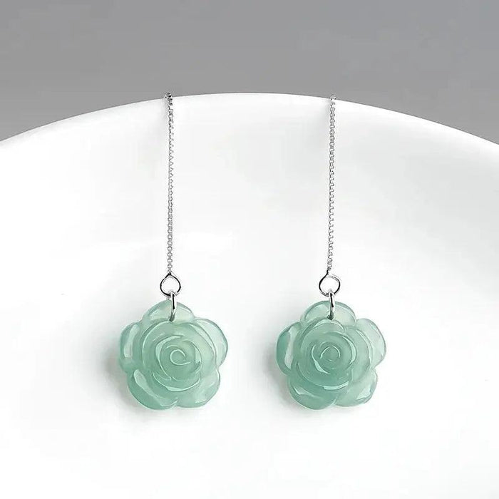 Blue Real Jadeite Rose Jewelry Set Ring Earrings Pendant Necklace 925 Silver Natural Burmese Jade Stone Talismans - Lacatang Shop