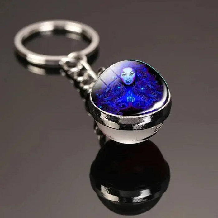 Creative 12 Constellation Key Ring Time Stone Double-Sided Glass Ball Metal Keychain Pendant Key Chain Accessories Fashion Gift - Lacatang Shop