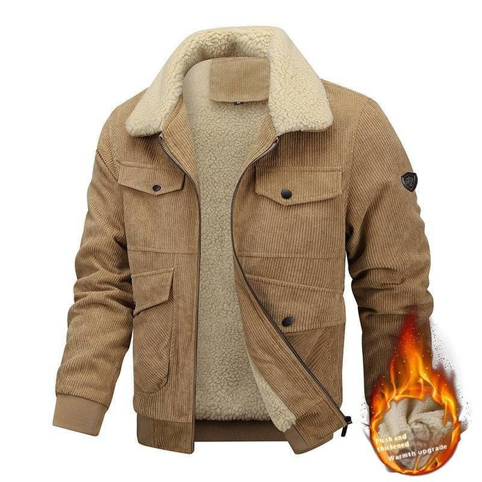 Winter Lapel Fleece Jacket With Pockets Warm Thicken Cotton Coat Men's Clothing - Lacatang Shop