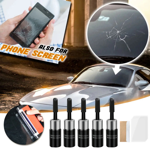 5Pcs Automotive Glass Nano Repair Fluid Kit Cracked Car Windshield Repair Kit Resin Windscreen Tool for Fixing Chips, Cracks, Bulls-Eye and Star-Shaped Crack