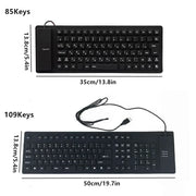 85/109Keys Foldable Silicone Keyboard USB Wired Silent Key Waterproof Dustproof Rollup Soft Touch Keyboard for Notebook Laptop