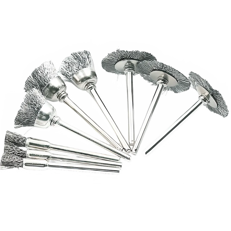9-Piece Mini Steel Wire Brush Set for Rotary Tools - Cleaning Brush Wheel for Metal Rust Removal and Polishing Discs