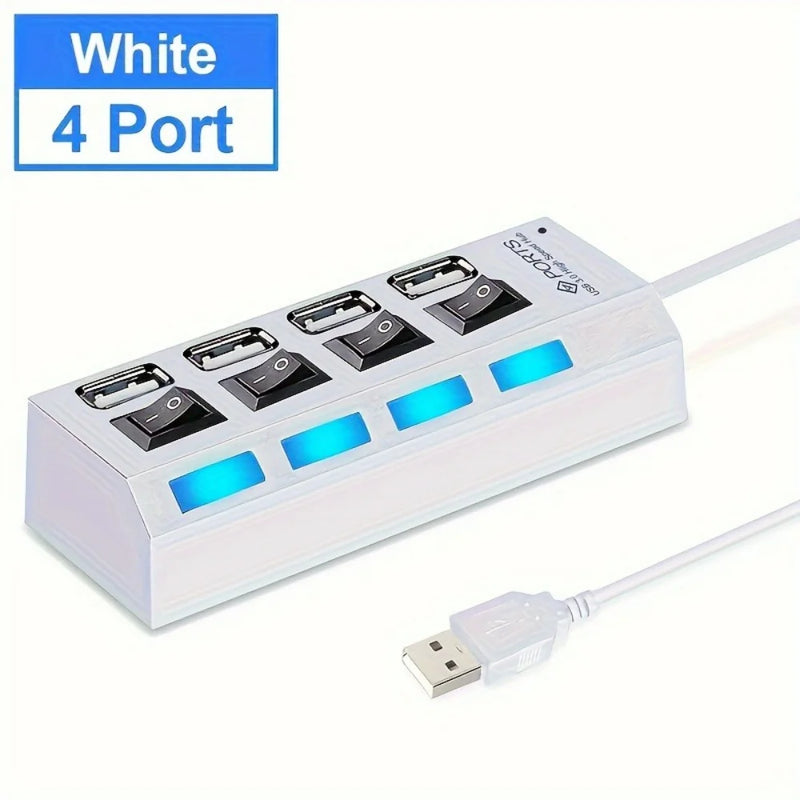 USB 2.0 Hub 4/7 Port Splitter Power Adapter With ON/OFF Switch Multiple Expander HUB For PC Laptop MacBook Desktop Accessories