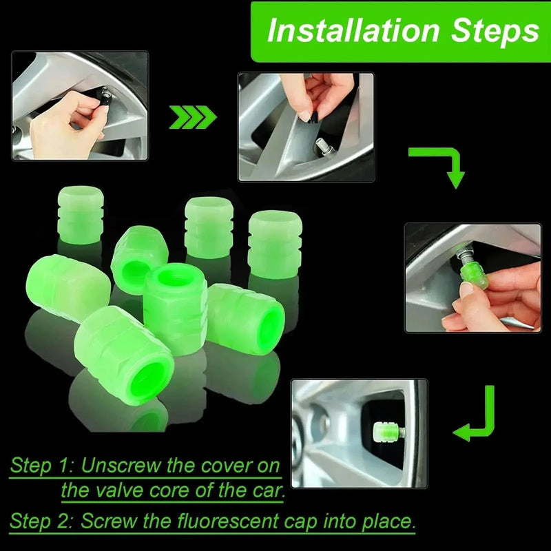 10 - 40PCS Car Luminous Tire Valve Cap Motorcycle Bike Wheel Nozzle Night Glowing Fluorescent Decor Tyre Valve Stem Luminous Caps - Lacatang Shop