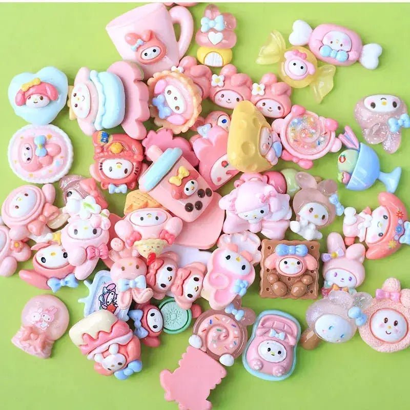 10 - Pack Kawaii Sanrio Resin Accessories for DIY Phone Cases and Headwear - Featuring Hello Kitty, Kuromi, and My Melody - Lacatang Shop