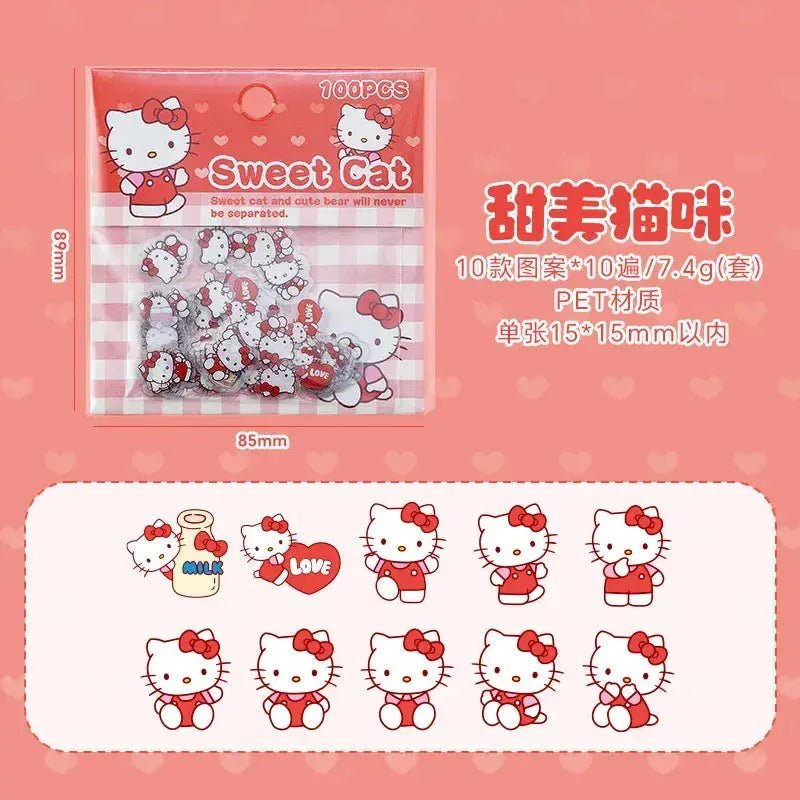 100 Mixed Sanrio Cartoon Kawaii Stickers for Students - Pochacco, Kuromi, Melody, and Kitty - 100pcs Stationery Supplies and Birthday Gifts - Lacatang Shop