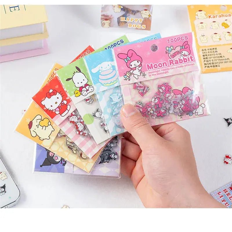 100 - Piece Sanrio Kawaii Sticker Set featuring Pochacco, Kuromi, Melody, and Hello Kitty - Perfect for Student Stationery and Birthday Gifts - Lacatang Shop