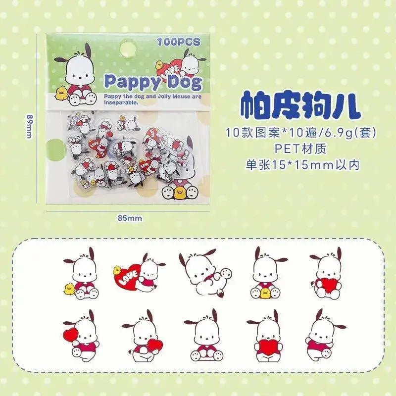 100pcs Sanrio Cartoon Sticker Pochacco Kuromi Melody Kitty Kawaii Stickers Student Stationery Supplies Birthday Gifts - Lacatang Shop