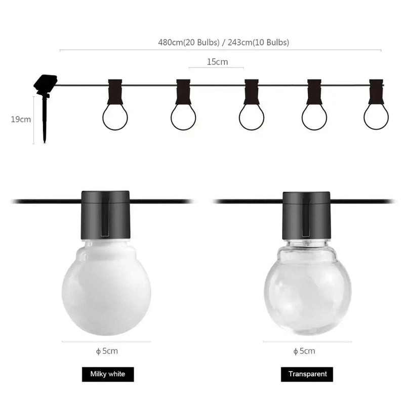 10/20 Globe Bulbs Solar Outdoor Garden Street Path light 2.5M 5M Led Solar Panel Powered Lamp String Party Holiday Wedding Decor - Lacatang Shop