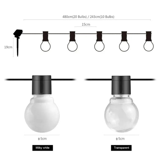 10/20 Globe Bulbs Solar Outdoor Garden Street Path light 2.5M 5M Led Solar Panel Powered Lamp String Party Holiday Wedding Decor - Lacatang Shop