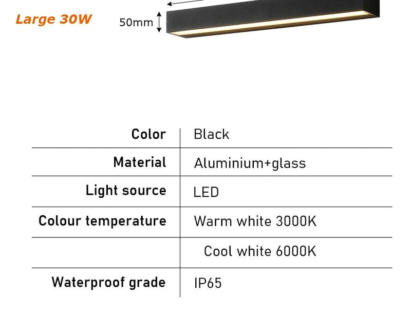 12W 18W 30W LED Wall Lamp Outdoor Waterproof Strip Wall Lights Porch Sign Lighting Courtyard Garden Decor Light Fixture Aluminum - Lacatang Shop