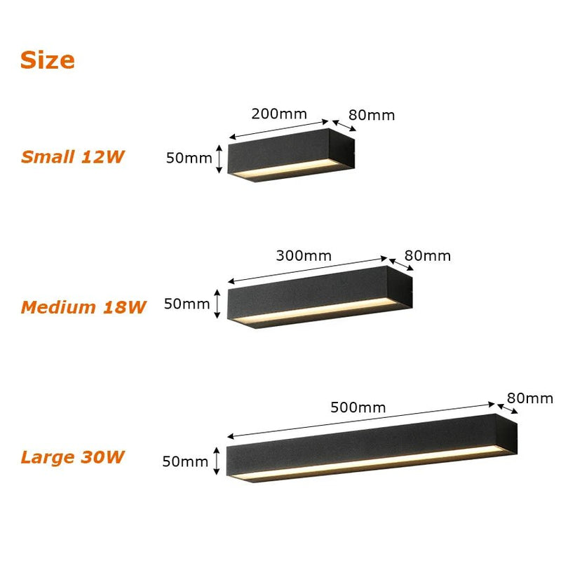 12W 18W 30W LED Wall Lamp Outdoor Waterproof Strip Wall Lights Porch Sign Lighting Courtyard Garden Decor Light Fixture Aluminum - Lacatang Shop