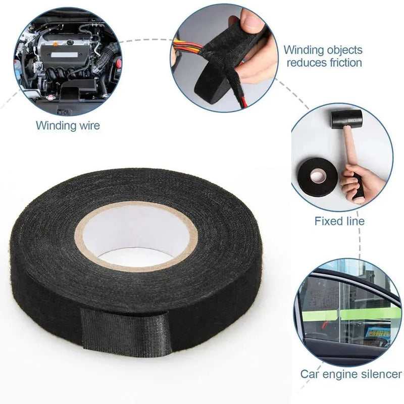 15 Meter Heat - resistant Fabric Tape Black Adhesive Electrical Insulating Cloth Tape for Car Cable Harness Wiring Loom Protection - Lacatang Shop