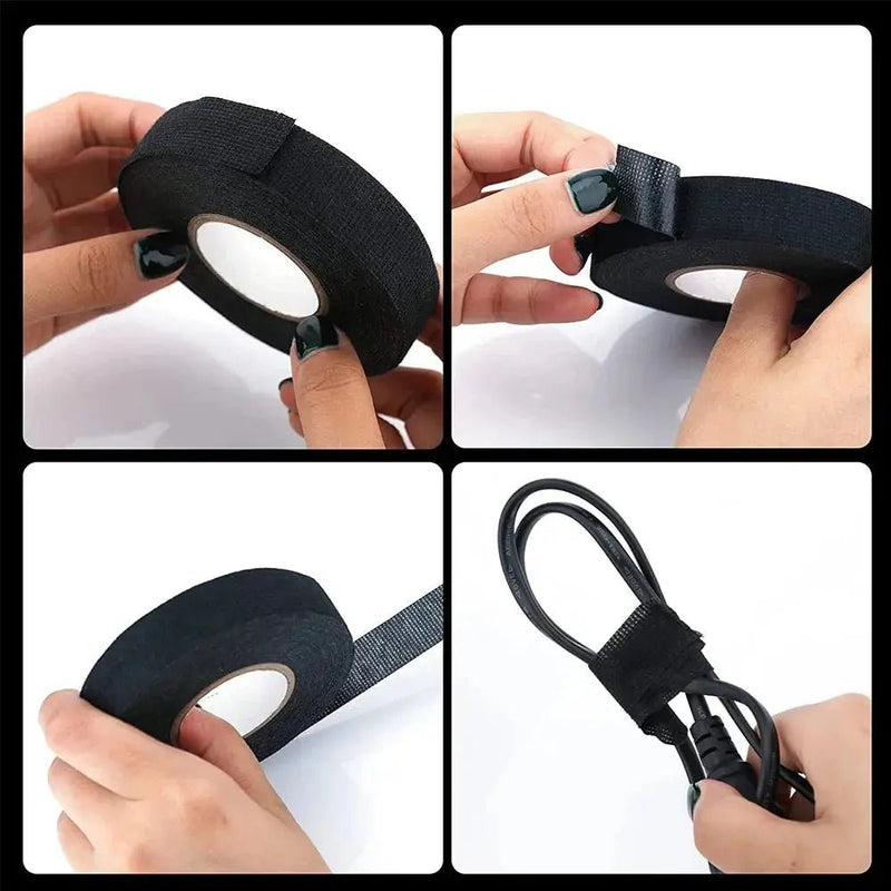 15 Meter Heat - resistant Fabric Tape Black Adhesive Electrical Insulating Cloth Tape for Car Cable Harness Wiring Loom Protection - Lacatang Shop