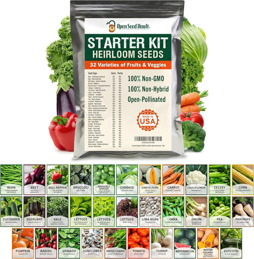 15,000 Non GMO Heirloom Vegetable Seeds for Planting Vegetables and Fruits - 32 Variety Pack of Vegetable Seeds for Gardening, Survival Gear, Seed Vault Emergency Supplies Kit - Lacatang Shop