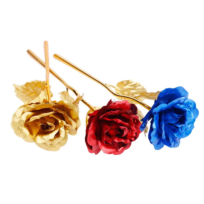 Artificial Flowers 24K Gold Rose with Box New Year Valentine\X27S Day Gift/Present Foil Flowers Home Decor Fake Roses