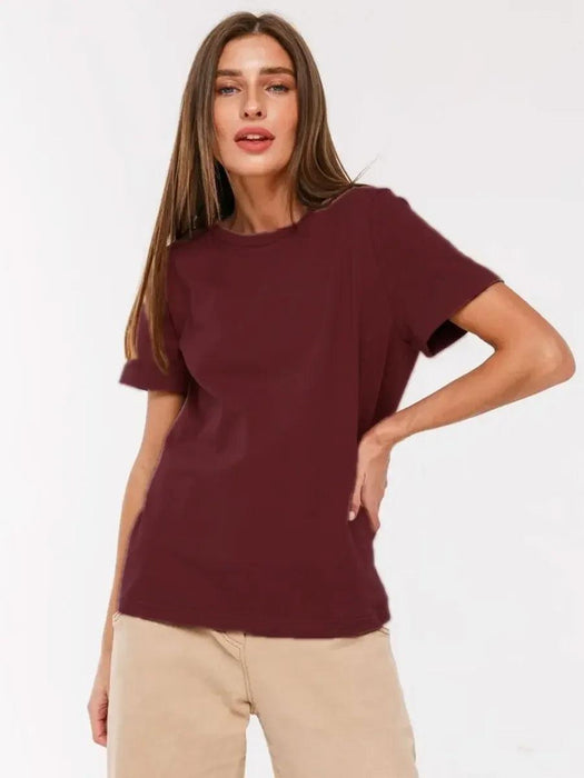 Bornladies Summer 100% Cotton Women's T-shirt Bottoming Basic Fashionable Solid Lady Short Sleeve Loose Tops Shirts 230g/㎡ Tops - Lacatang Shop