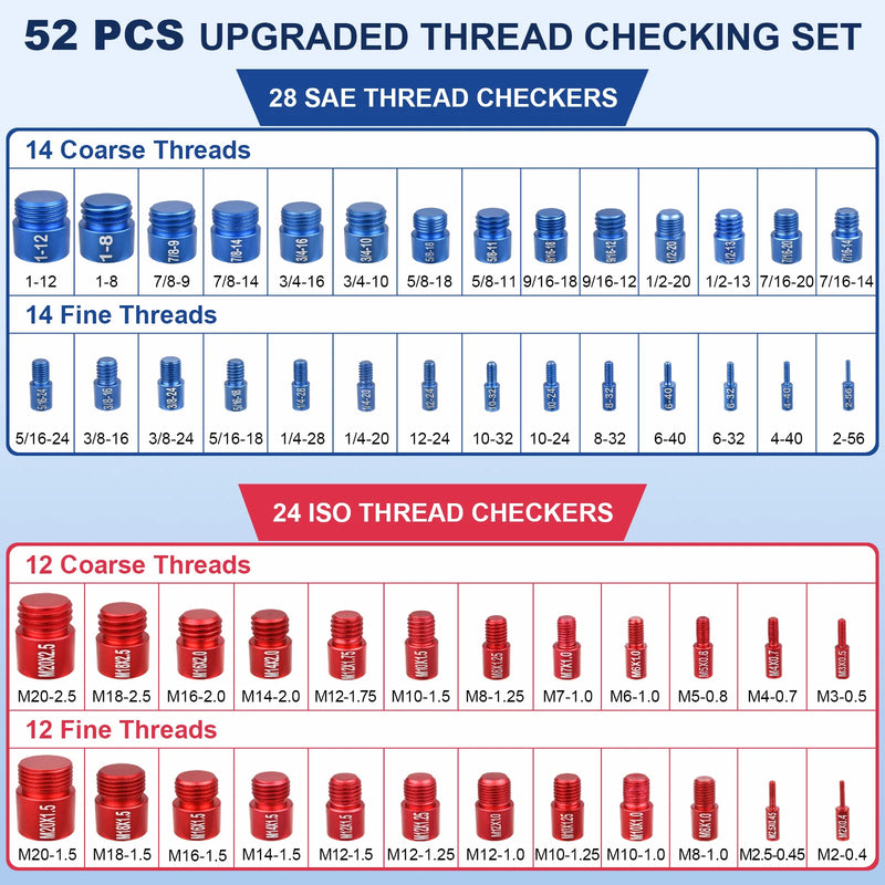 52PCS Metric Imperial Bolt Nut Gauge Tool Wear Resistant Precise Nut Bolt Thread Checker for Plumber Machinist and Handymen