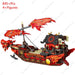 The New Phantom Ninja Dragon Ship Model by Lacatang Shop is a creative expert building set designed for children. It features a dragon-themed ship with red and brown hues, sail wings, and intricate details. Made from non-toxic ABS materials, the set includes over 845 pieces and comes with four mini figures, offering an engaging assembly process that is compatible with other block toys.