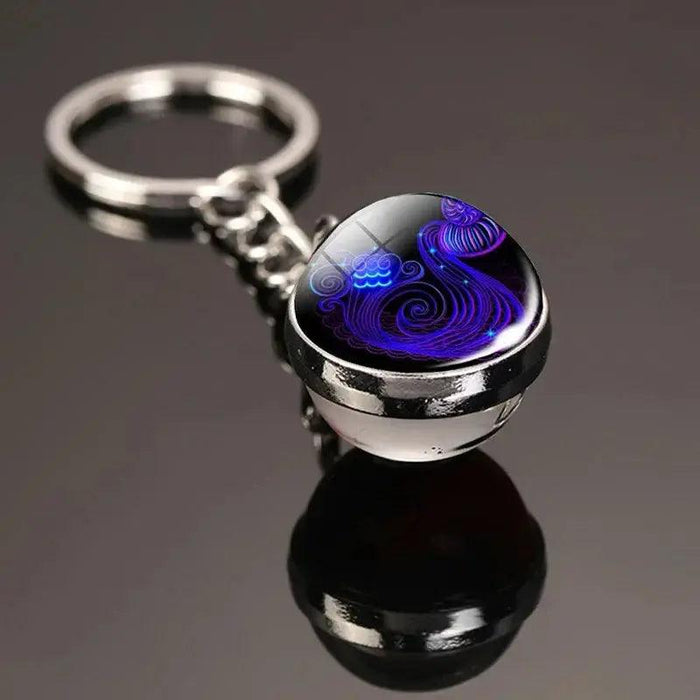 Creative 12 Constellation Key Ring Time Stone Double-Sided Glass Ball Metal Keychain Pendant Key Chain Accessories Fashion Gift - Lacatang Shop