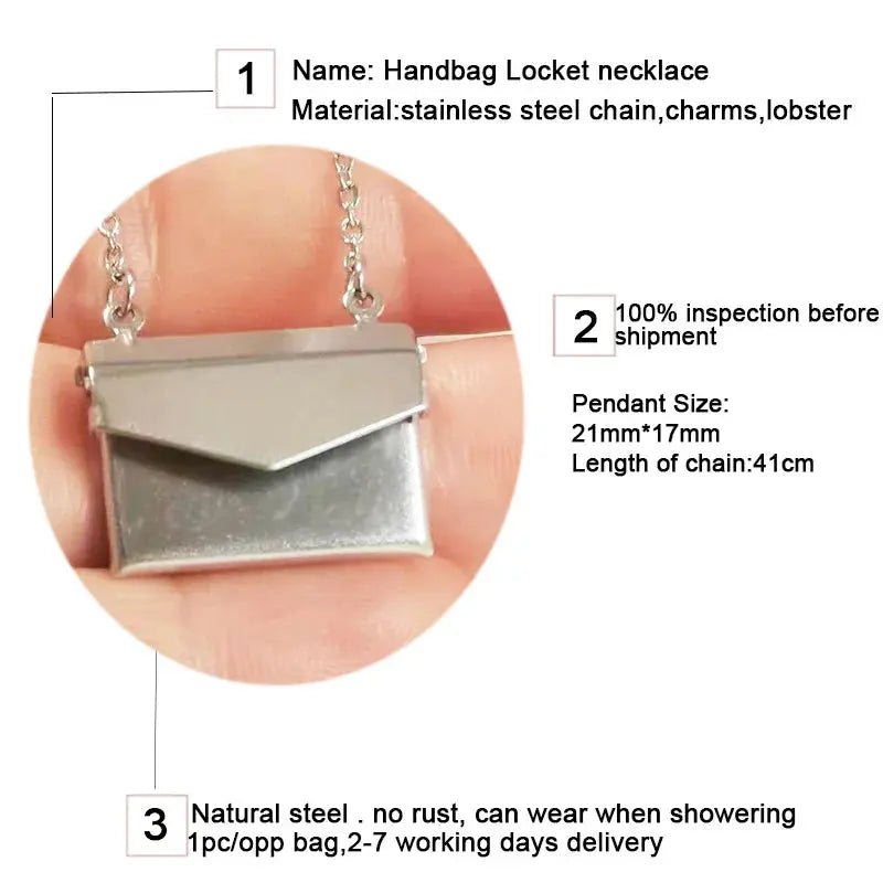 1pc Tiny Handbag Shape Photo Frame Stainless Steel Charms Floating Envelope Locket Necklaces Women Men Lover Memorial Jewelry - Lacatang Shop