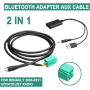2 IN 1 Wireless bluetooth Receiver Car Stereo USB/AUX Audio AUX Cable Music Adapter Updatelist Radio Kit for Renault 2005 - 2011 - Lacatang Shop