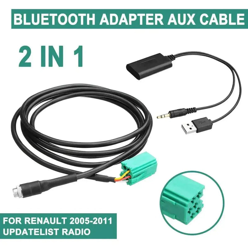 2 IN 1 Wireless bluetooth Receiver Car Stereo USB/AUX Audio AUX Cable Music Adapter Updatelist Radio Kit for Renault 2005 - 2011 - Lacatang Shop
