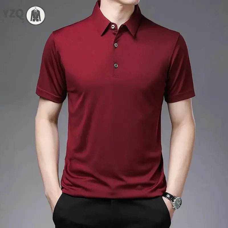2024 Men's New Solid Color Business Casual POLO Shirt Summer Fashion Casual Short Sleeve Comfortable and Breathable Top - Lacatang Shop
