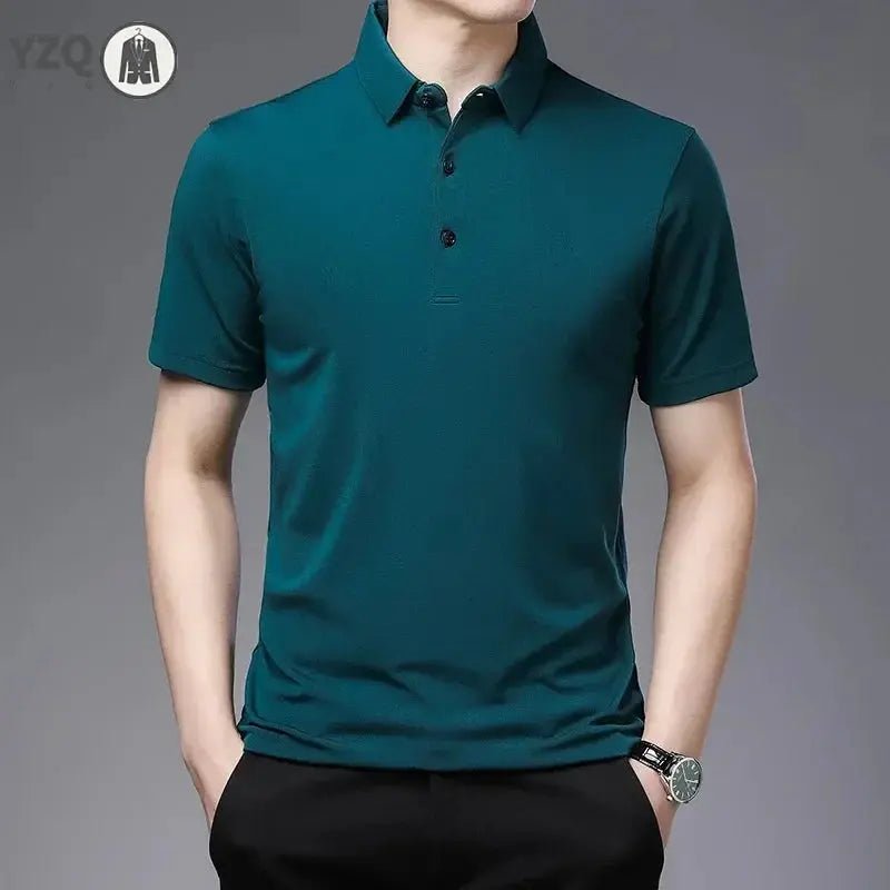 2024 Men's New Solid Color Business Casual POLO Shirt Summer Fashion Casual Short Sleeve Comfortable and Breathable Top - Lacatang Shop