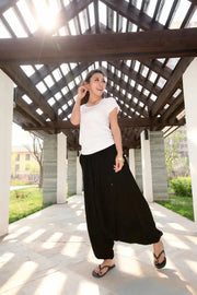 2024 Spring Women Casual Loose Harem Pants Solid Elastic Waist Summer Wide Leg Pants Plus size Cotton linen Trousers 4XL 5XL - Lacatang Shop