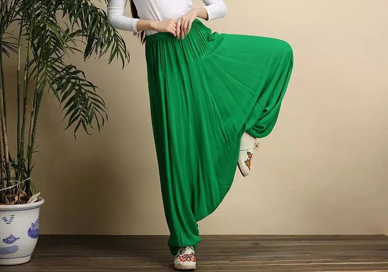 2024 Spring Women Casual Loose Harem Pants Solid Elastic Waist Summer Wide Leg Pants Plus size Cotton linen Trousers 4XL 5XL - Lacatang Shop