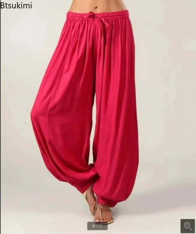 2024 Women's Spring Summer Lantern Pants Trousers Solid Loose Pleated Drawstring Casual Ankle Sports Pants Female Baggy Pants - Lacatang Shop