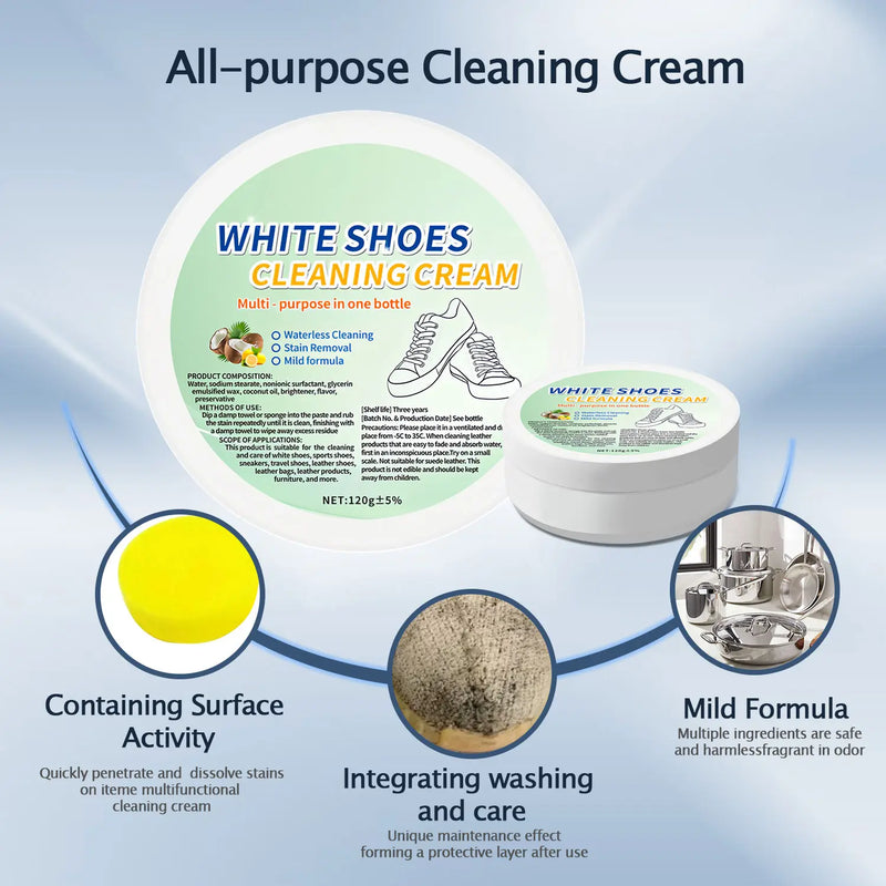 Multi-Purpose Shoe Cleaning Cream – Powerful Stain Remover for Shoes, Leather, Sofas, Bags, Furniture, Tiles & Car Interior | Fast Cleaning, Easily Restores Shine