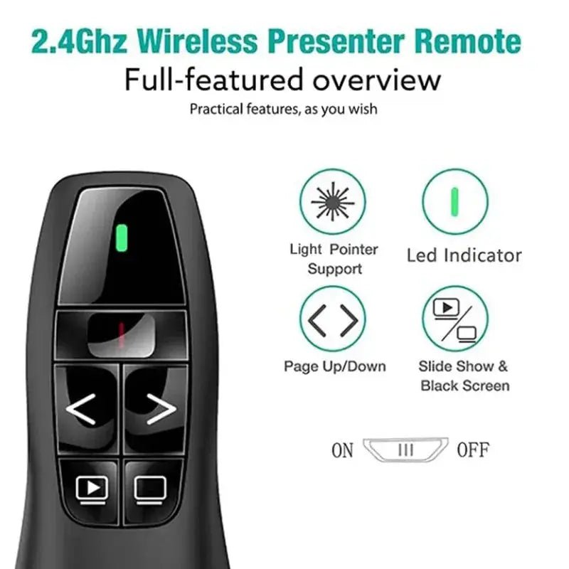 2.4Ghz USB Wireless Presenter Red Laser - Pen Pointer PPT Remote Control With Handheld Pointer For PowerPoint Presentation - Lacatang Shop