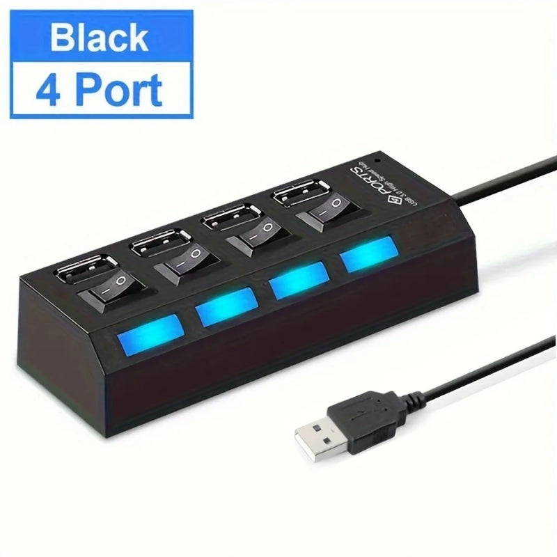 USB 2.0 Hub 4/7 Port Splitter Power Adapter With ON/OFF Switch Multiple Expander HUB For PC Laptop MacBook Desktop Accessories
