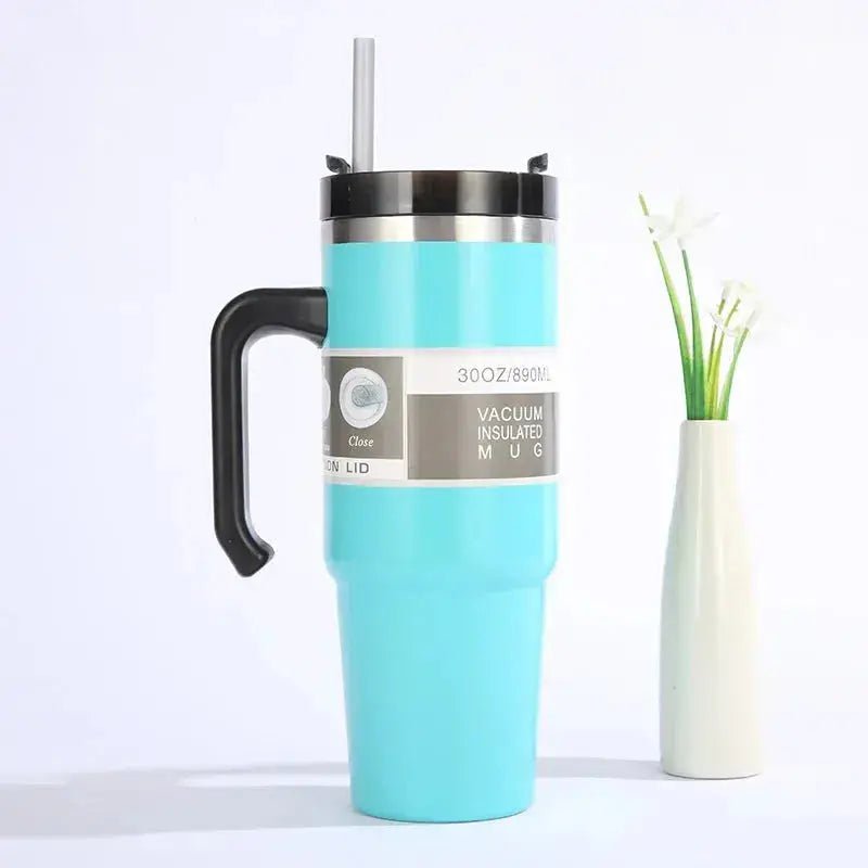 30/oz Stainless Steel Vacuum Insulated Tumbler with Lid Thermal Coffee Car Cup Travel Mug Medium capacitywith Handle Straw Mug - Lacatang Shop