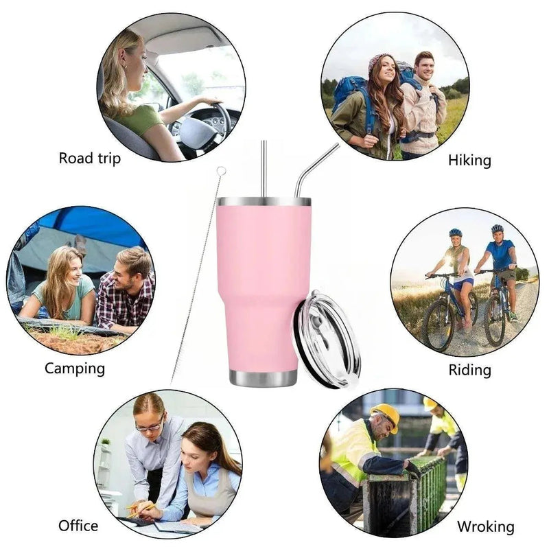 30oz Tumbler With Lids and Straws, Stainless Steel Vacuum Insulated Coffee Tumblers, Insulated Travel Mug Water Cup - Lacatang Shop