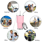 30oz Tumbler With Lids and Straws, Stainless Steel Vacuum Insulated Coffee Tumblers, Insulated Travel Mug Water Cup - Lacatang Shop