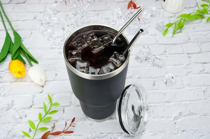 30oz Tumbler With Lids and Straws, Stainless Steel Vacuum Insulated Coffee Tumblers, Insulated Travel Mug Water Cup - Lacatang Shop