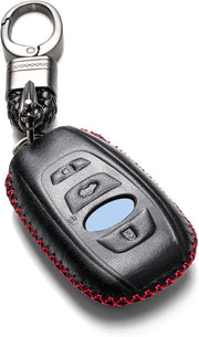 Leather Smart Key Fob Case Cover for Subaru Models (2014 - 2025) - Black/Red