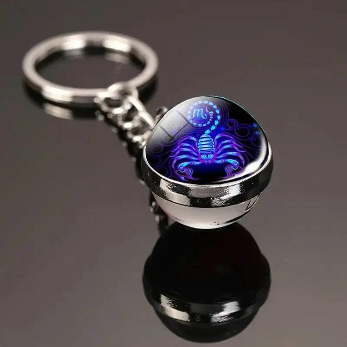 Creative 12 Constellation Key Ring Time Stone Double-Sided Glass Ball Metal Keychain Pendant Key Chain Accessories Fashion Gift - Lacatang Shop