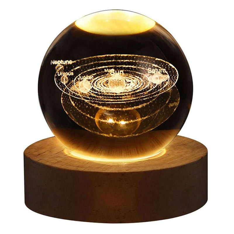 3D Crystal Ball Night Light with Elegant Wooden Base