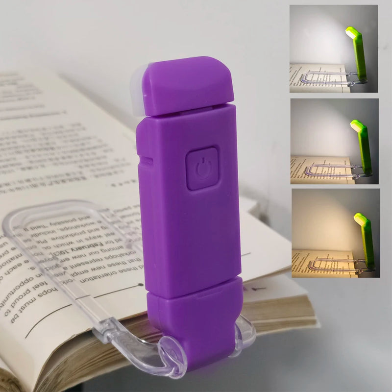 Reading Book Light Portable USB Rechargeable Book Clip Light Bookmark Light Tri Color Warm Eye Protection Adjustable Light