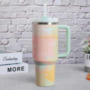 40 oz Iced Tumbler with Handle Straw Lid Stainless Steel Vacuum Insulated Coffee Mug Portable Thermal Travel Cup for Sport Car - Lacatang Shop