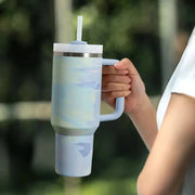 40 oz Iced Tumbler with Handle Straw Lid Stainless Steel Vacuum Insulated Coffee Mug Portable Thermal Travel Cup for Sport Car - Lacatang Shop