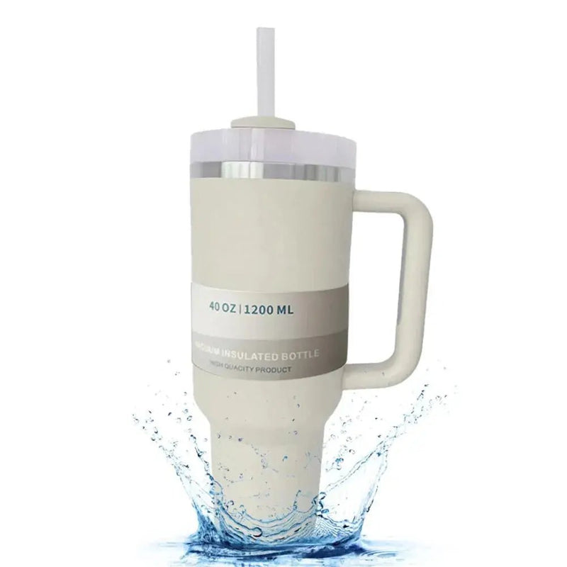 40 oz Iced Tumbler with Handle Straw Lid Stainless Steel Vacuum Insulated Coffee Mug Portable Thermal Travel Cup for Sport Car - Lacatang Shop