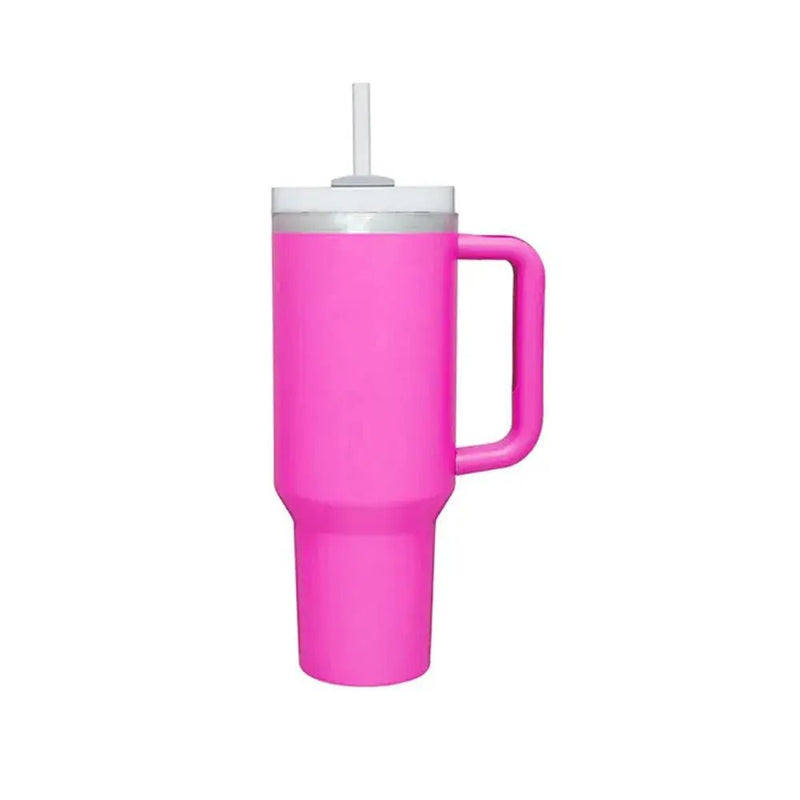 40 oz Iced Tumbler with Handle Straw Lid Stainless Steel Vacuum Insulated Coffee Mug Portable Thermal Travel Cup for Sport Car - Lacatang Shop