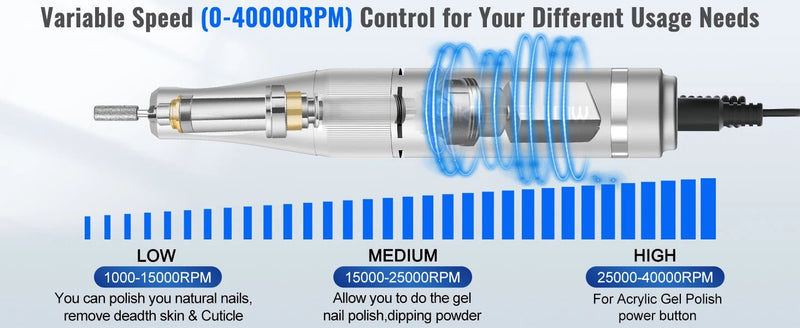 40000RPM ELECTRIC NAIL DRILL MANICURE MACHINE FOR CUTTING UV POLISH GEL 2023NEW RECHARGEABLE PORTABLE ELECTRIC NAIL FILE TOOLS - Lacatang Shop